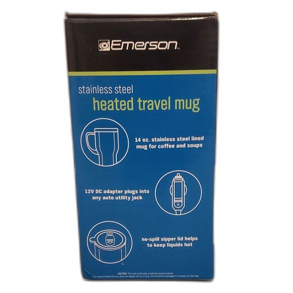 Emerson New Stainless Steel Heated Travel Mug Black & Chrome 14 Fl Oz - Picture 4 of 8